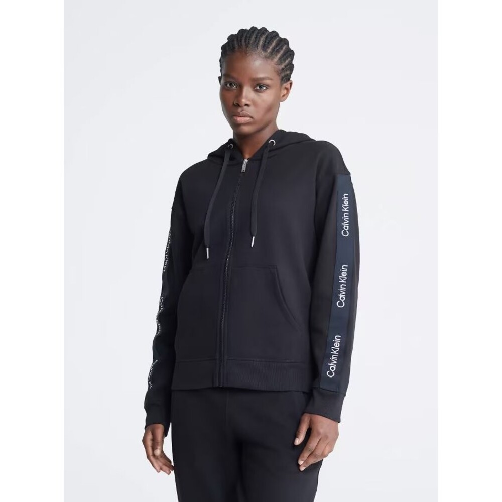Calvin Klein Performance Womens XS Black Full Zip Hoodie Logo Tape Fleece Jacket